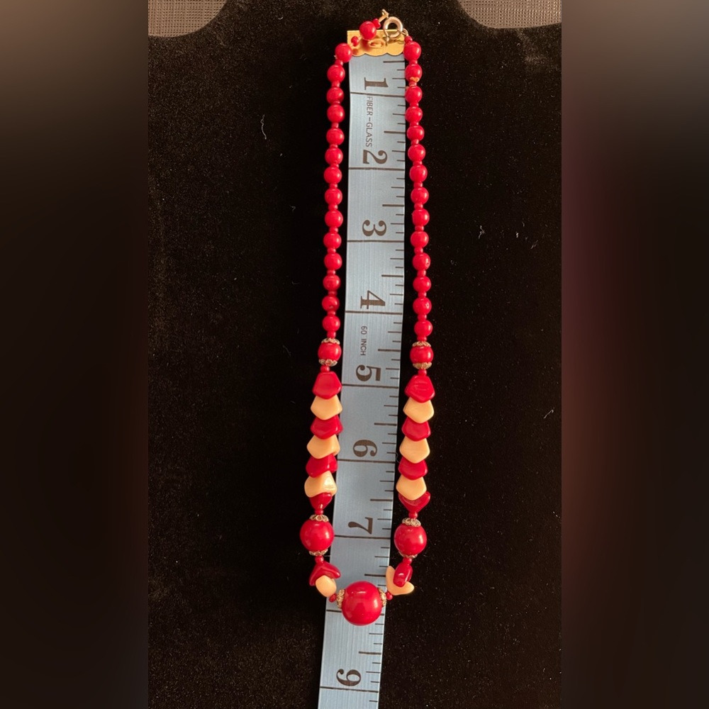 Vintage red & cream necklace with silver spacers.